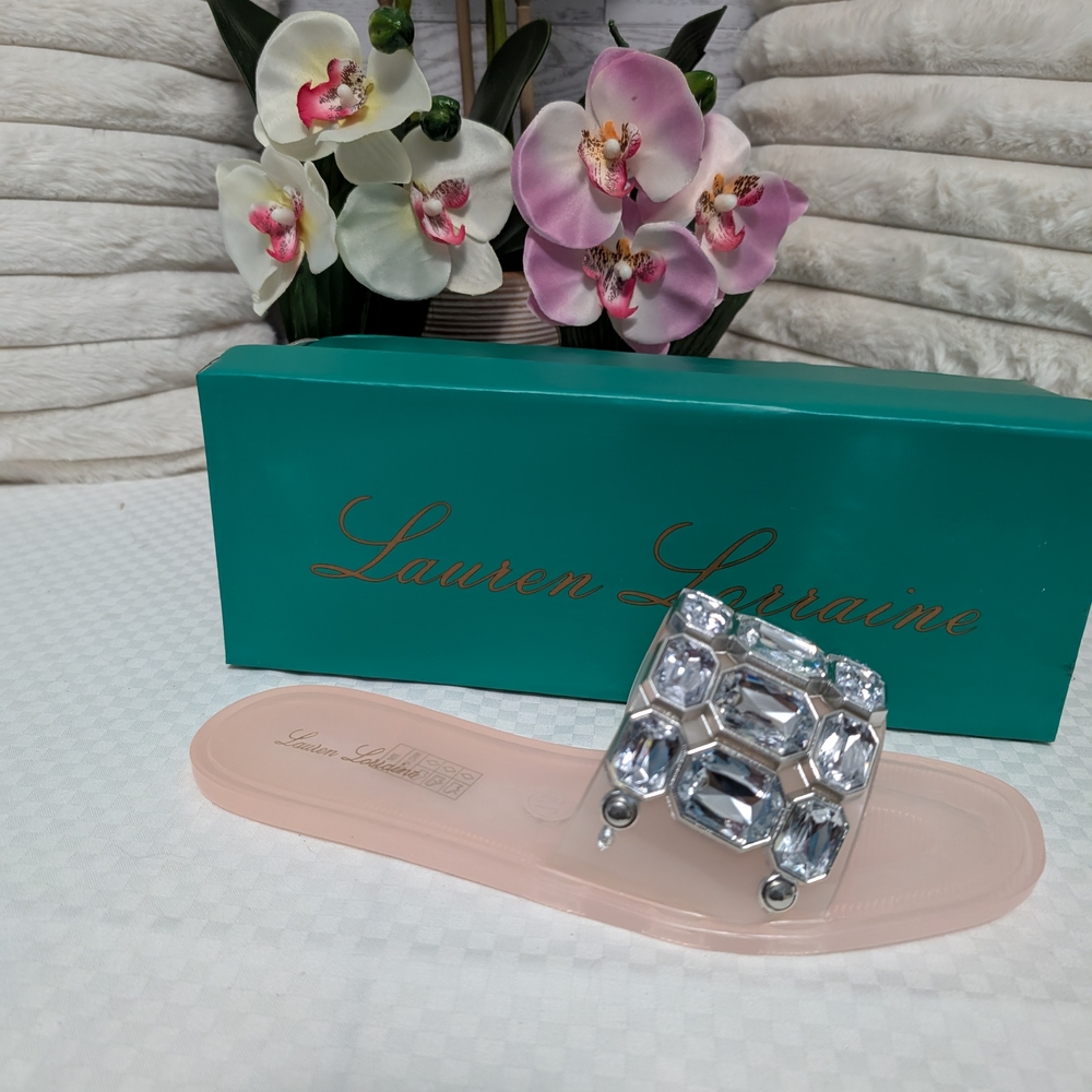 Lauren Lorraine Clear Jewel Slide Sandals